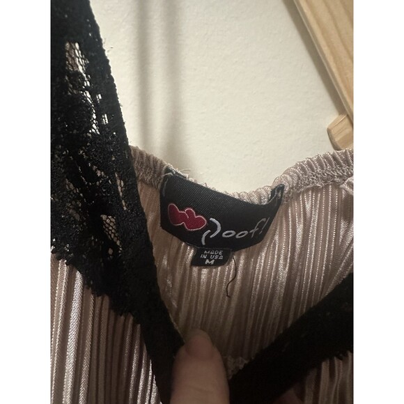 Y2K Poof Mini Slip Dress Gold And Black Lace Size Medium - Picture 3 of 4